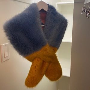 Zara faux fur stole. One size. Blue and yellow.